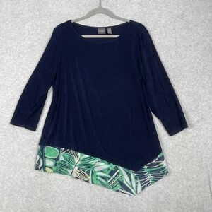 Chicos Travelers Asymmetric Tunic Top Black Womens XL 3 Stretch Lagenlook Travel